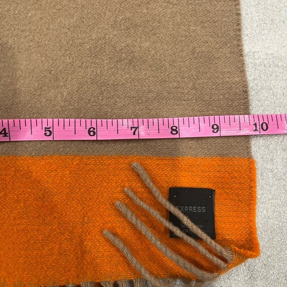 [10*68”]Express Orange and Brown Color Block Merino Wool Scarf - Picture 2 of 5